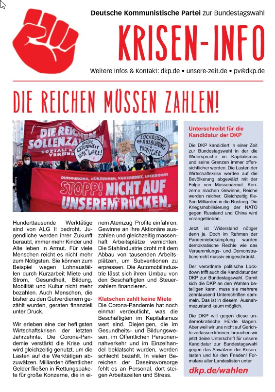 DKP-Information Kriseninfo 2021: Die Reichen müssen zahlen! (PDF, 0.57 MB)